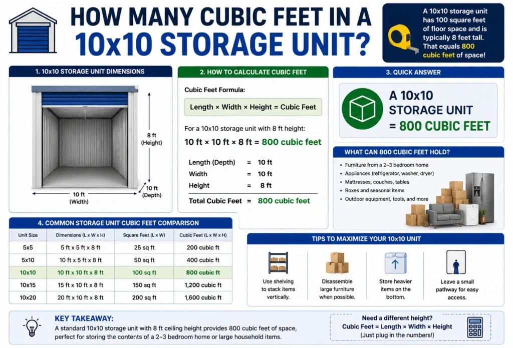 how many cubic feet in a 10x10 storage unit