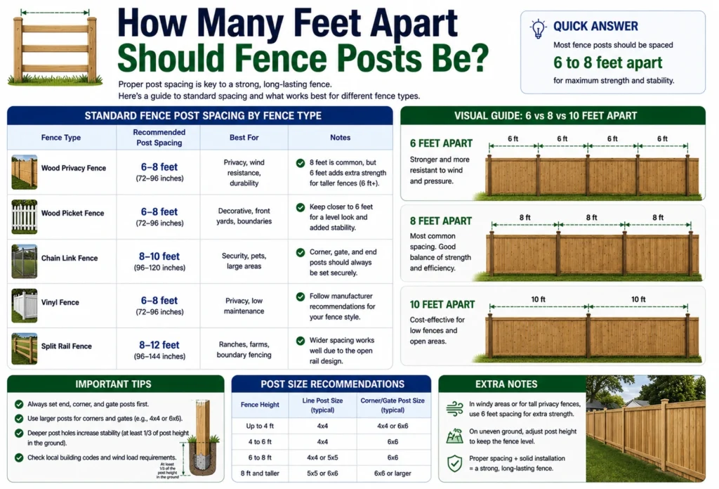 how many feet apart should fence posts be