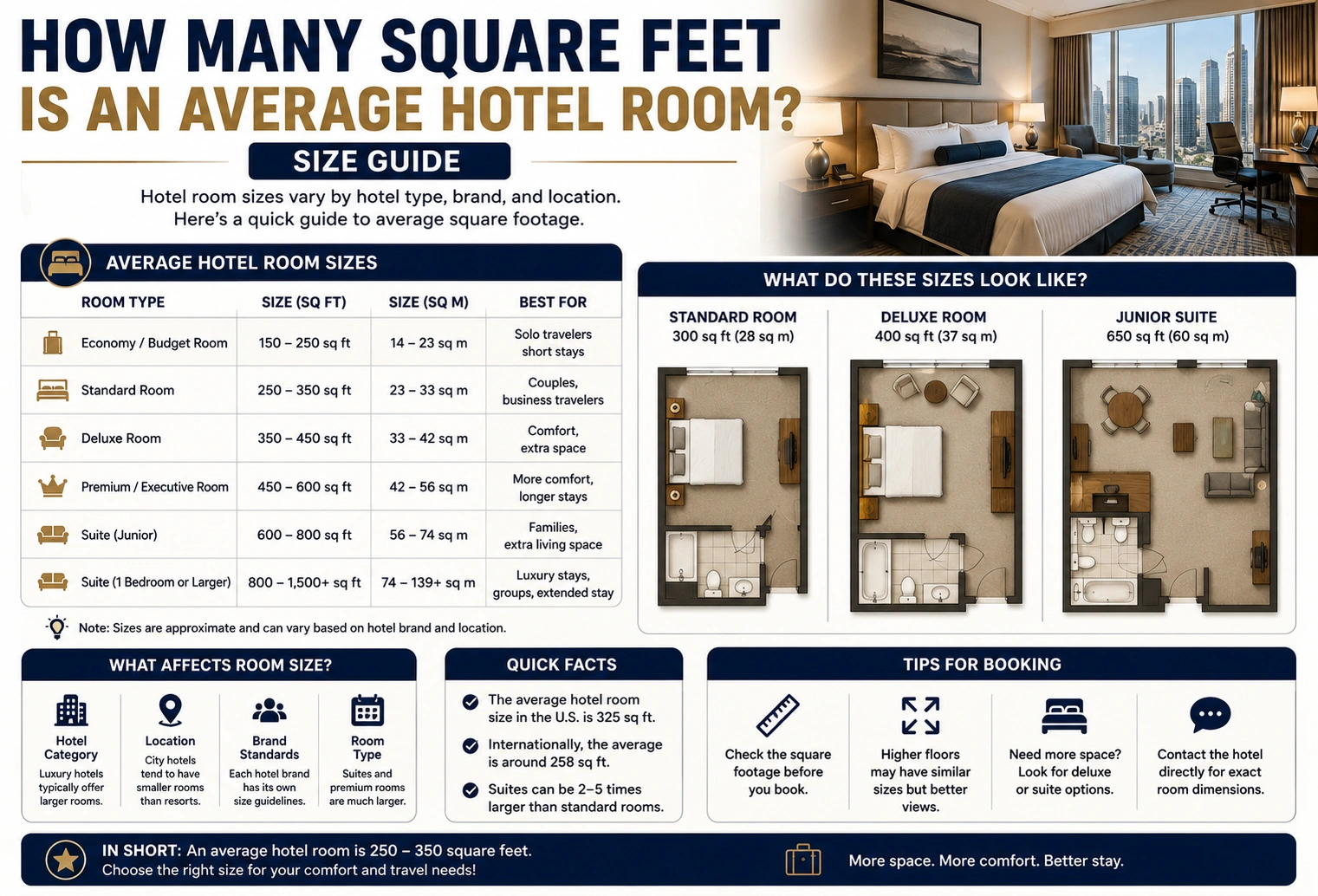 how many square feet is an average hotel room