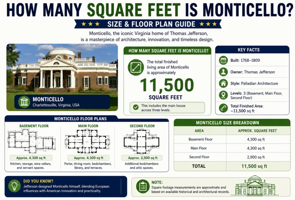 how many square feet is Monticello
