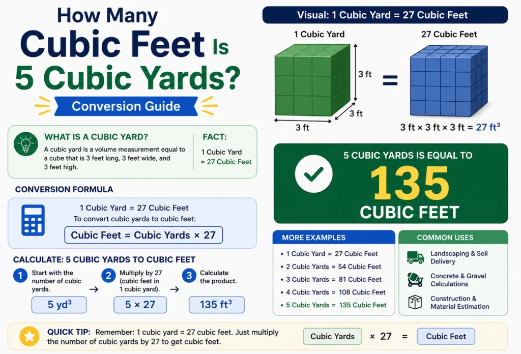 how many feet is 5 cubic yards