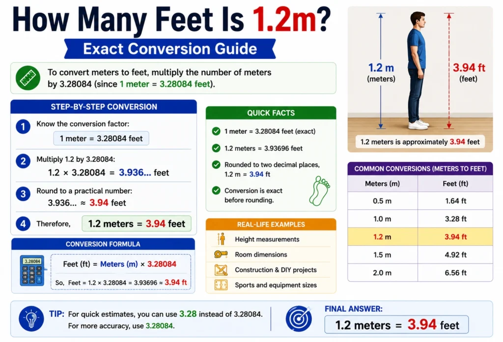 how many feet is 1.2m