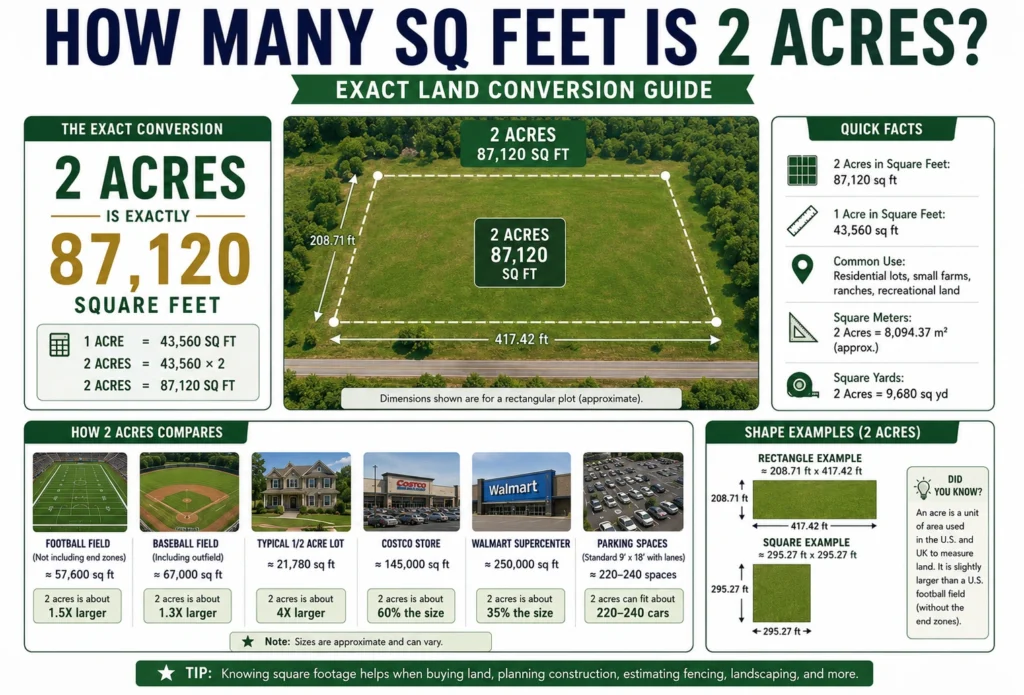 how many sq feet is 2 acres.