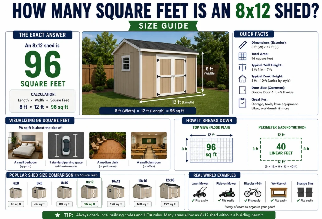how many square feet is a 8x12 shed