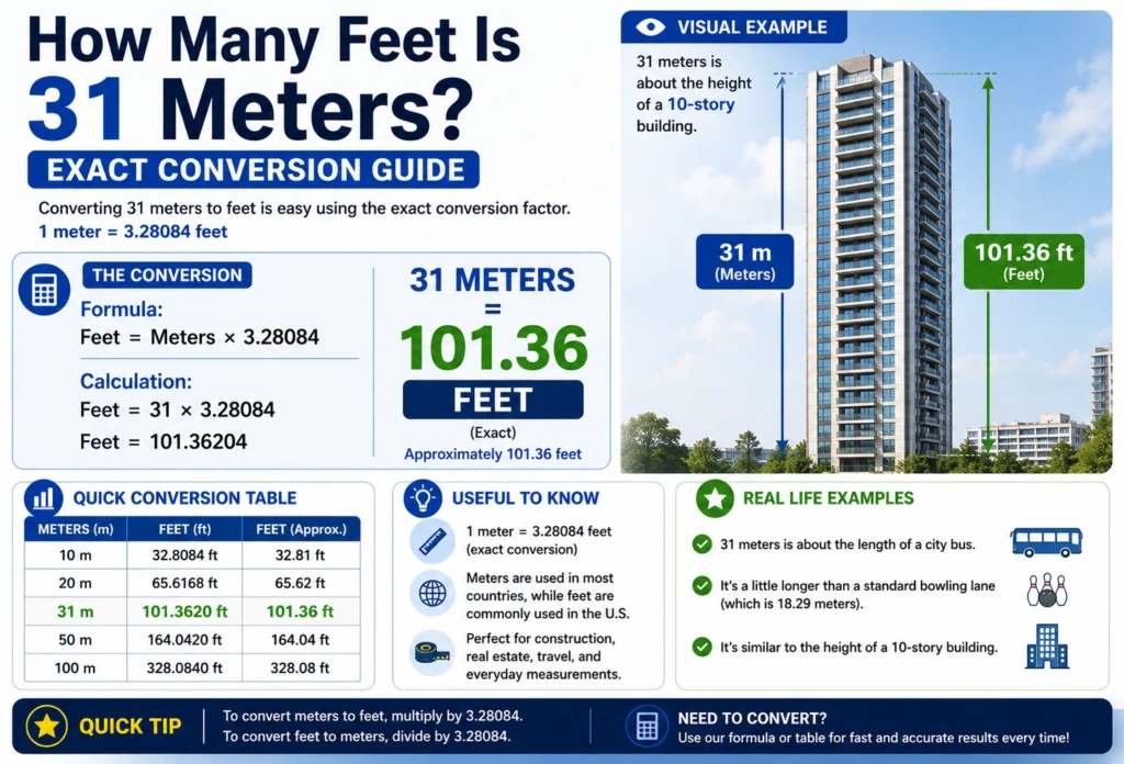 how many feet is 31 meters