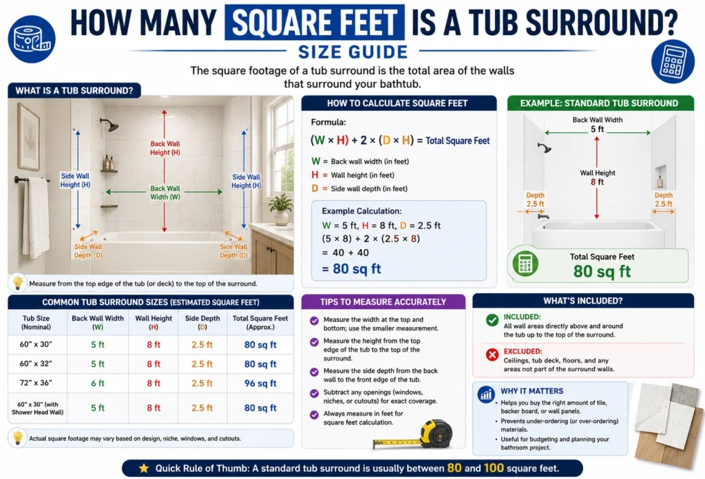 how many square feet is a tub surround
