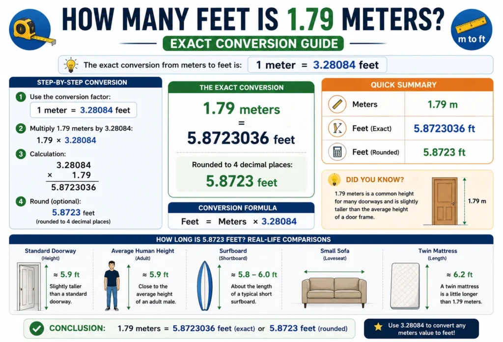 how many feet is 1.79 meters