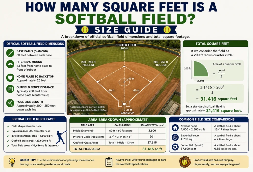 how many square feet is a softball field