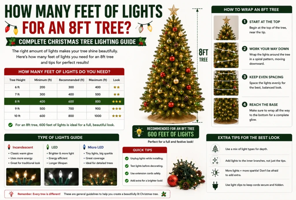how many feet of lights for an 8ft tree