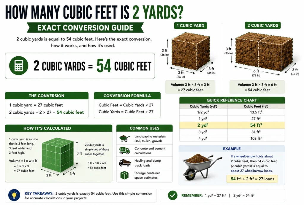 how many cubic feet is 2 yards