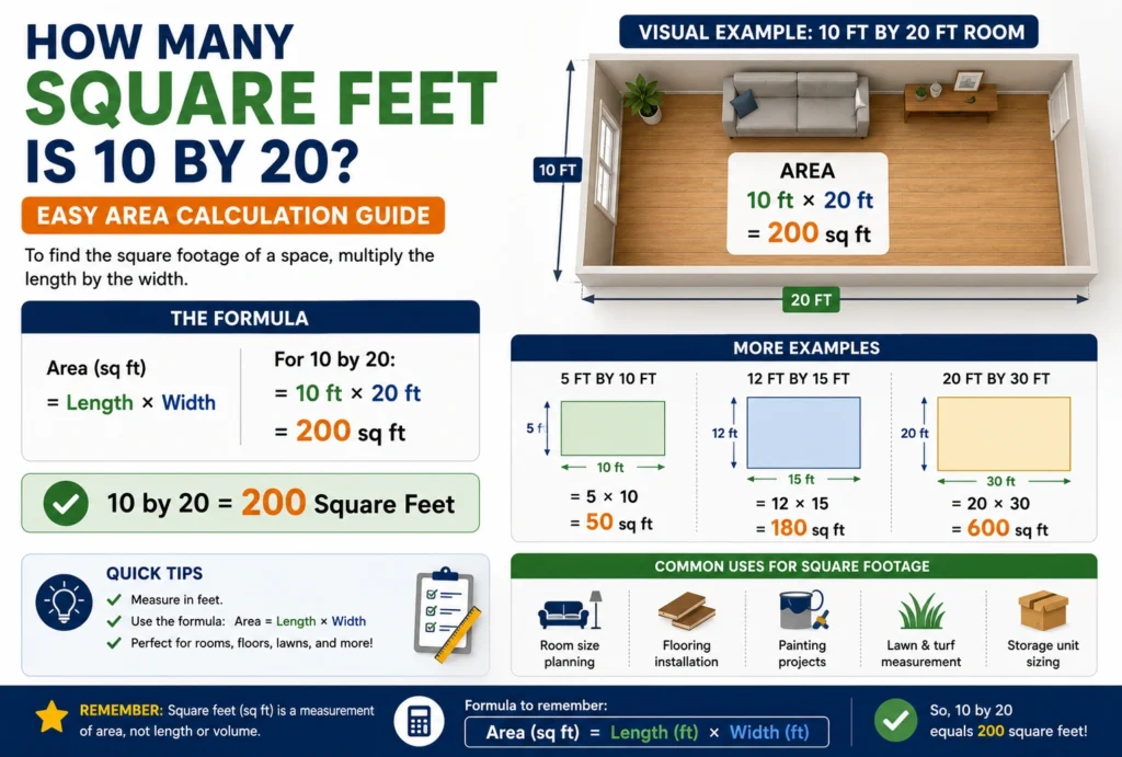 how many square feet is 10 by 20