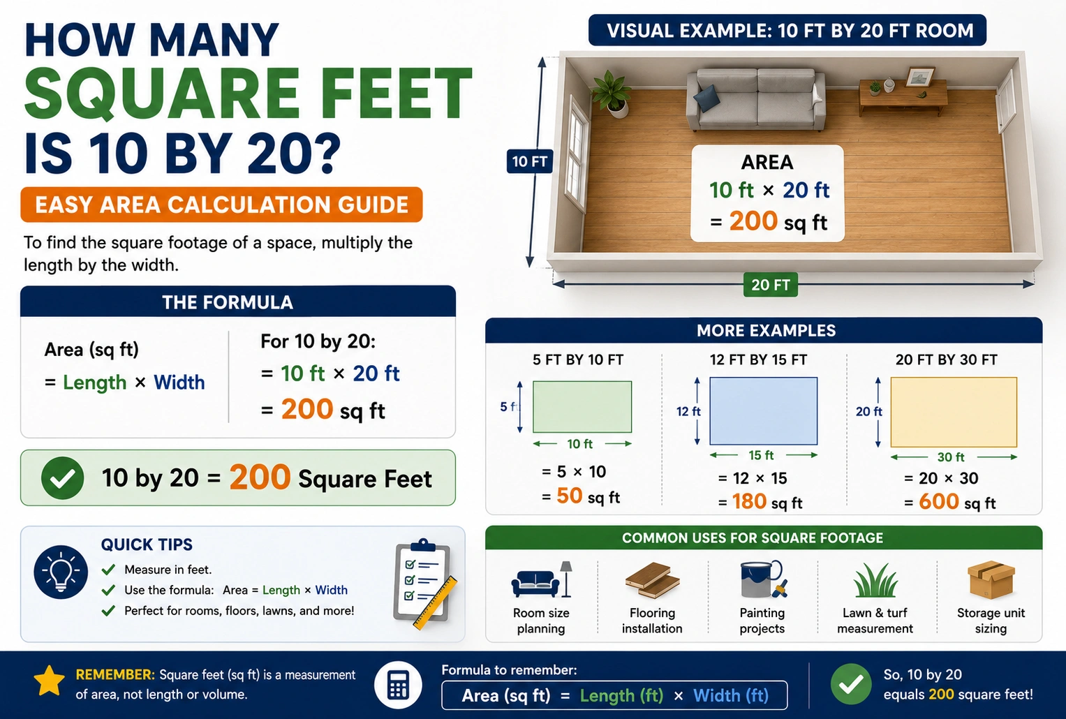 how many square feet is 10 by 20