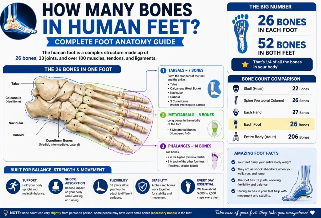 how many bones in human feet