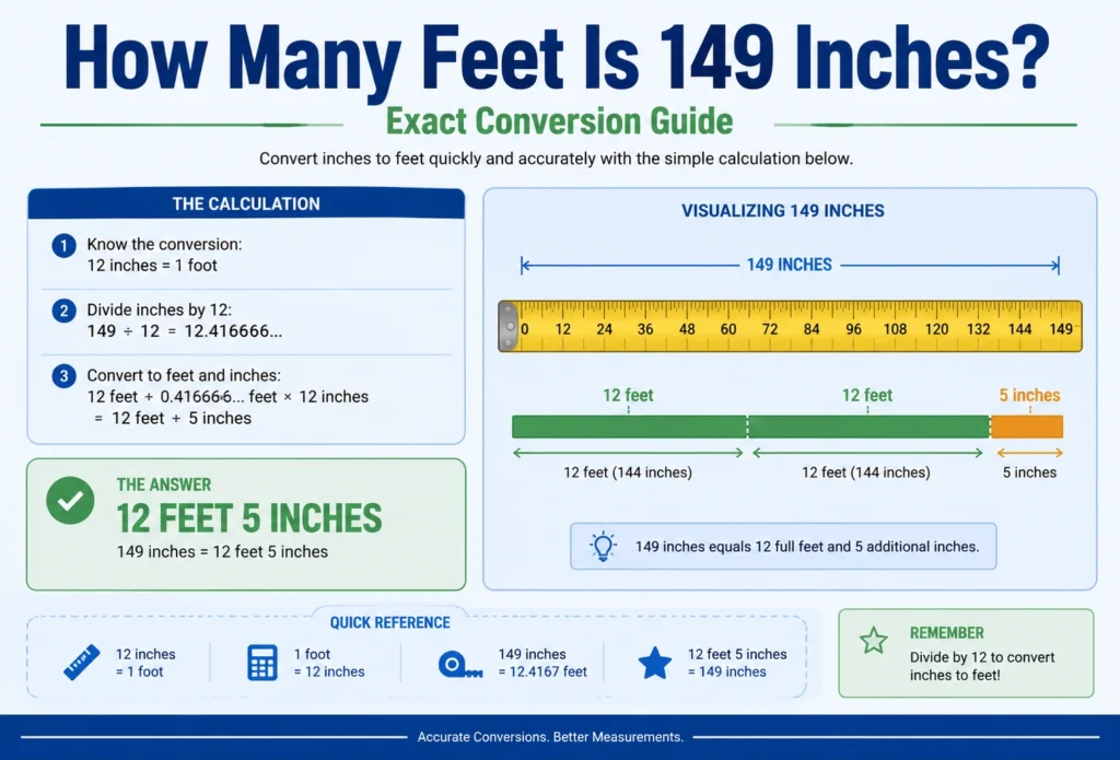 how many feet is 149 inches