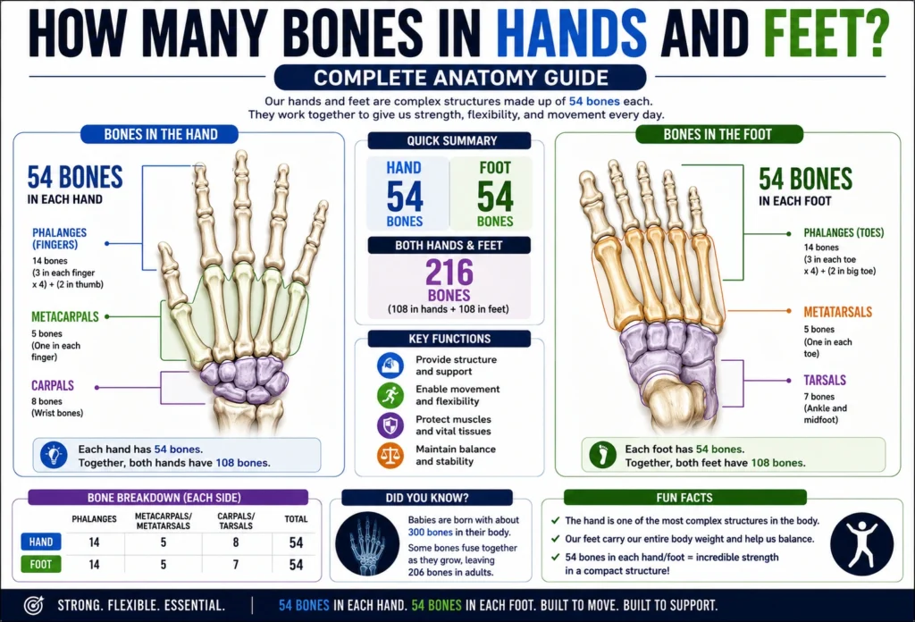 how many bones are in the hands and feet
