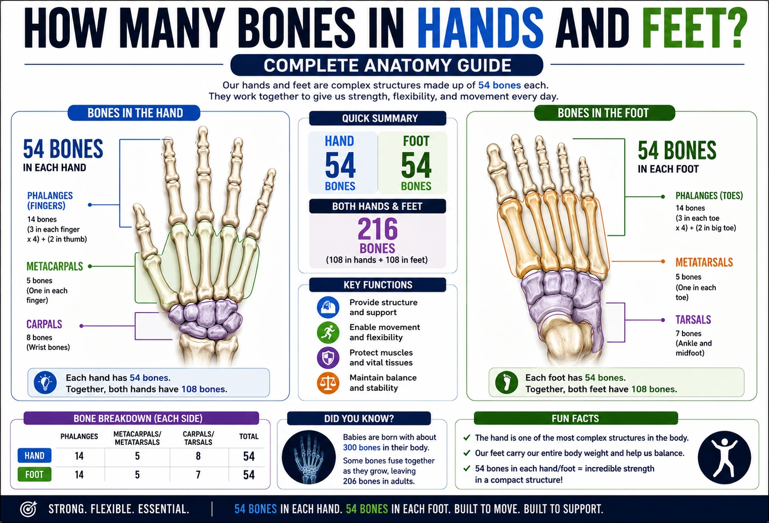 how many bones are in the hands and feet