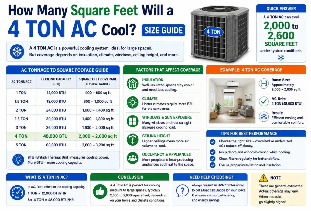 how many square feet will a 4 ton ac cool