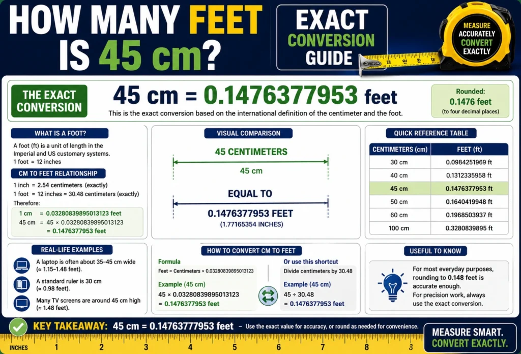 how many feet is 45 cm