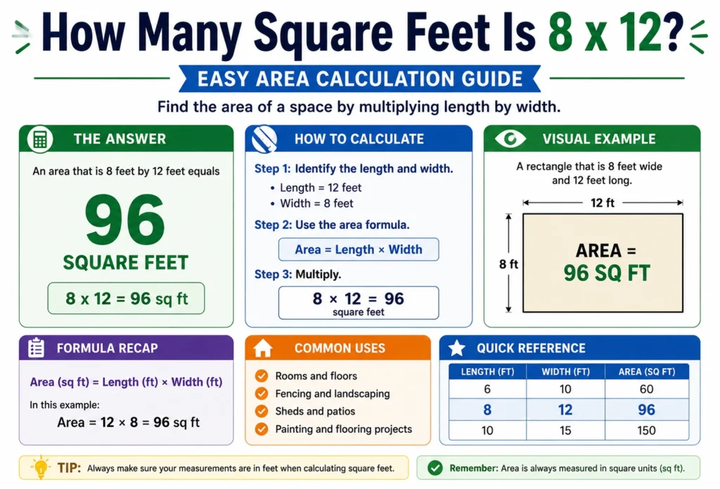 how many square feet is 8 x 12