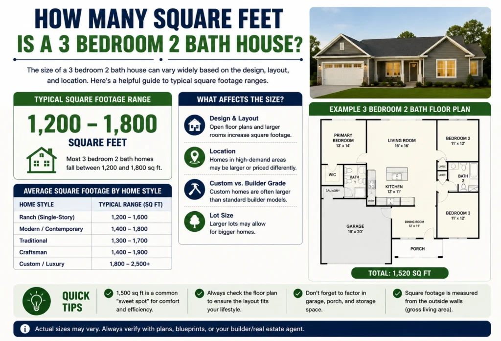 how many square feet is a 3 bedroom 2 bath house