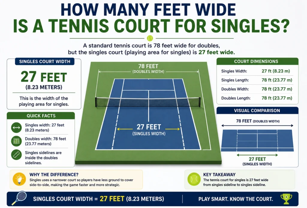 how many feet wide is a tennis court for singles