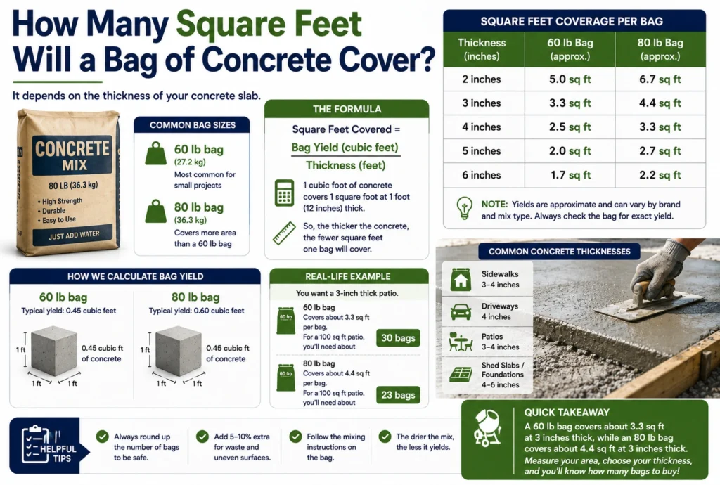 how many square feet will a bag of concrete cover
