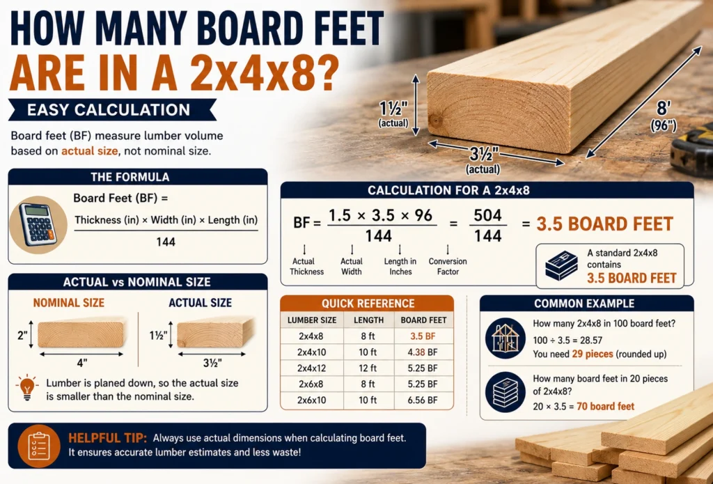 how many board feet are in a 2x4x8