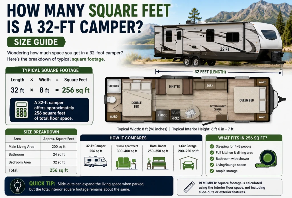 how many square feet is a 32 ft camper