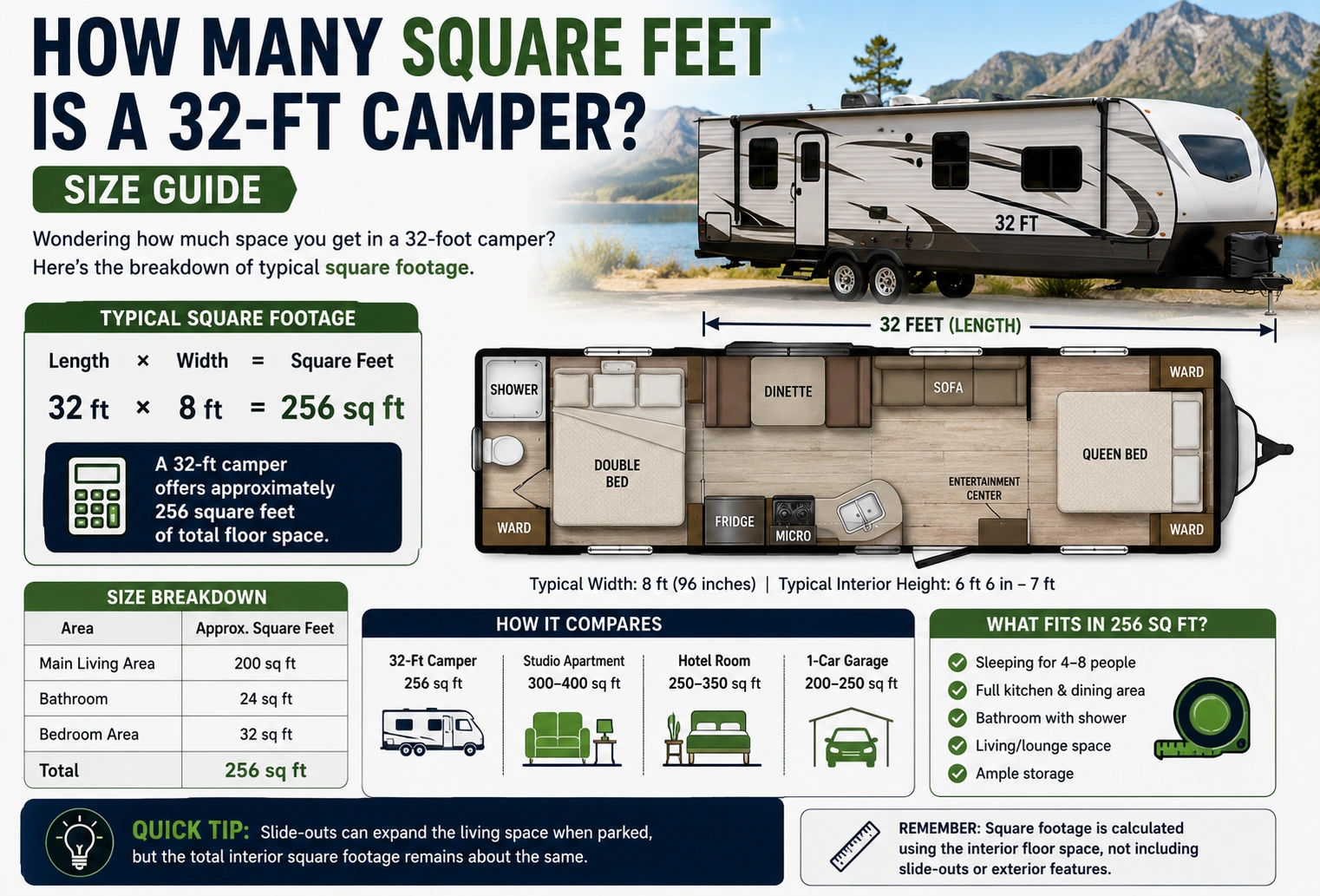 how many square feet is a 32 ft camper