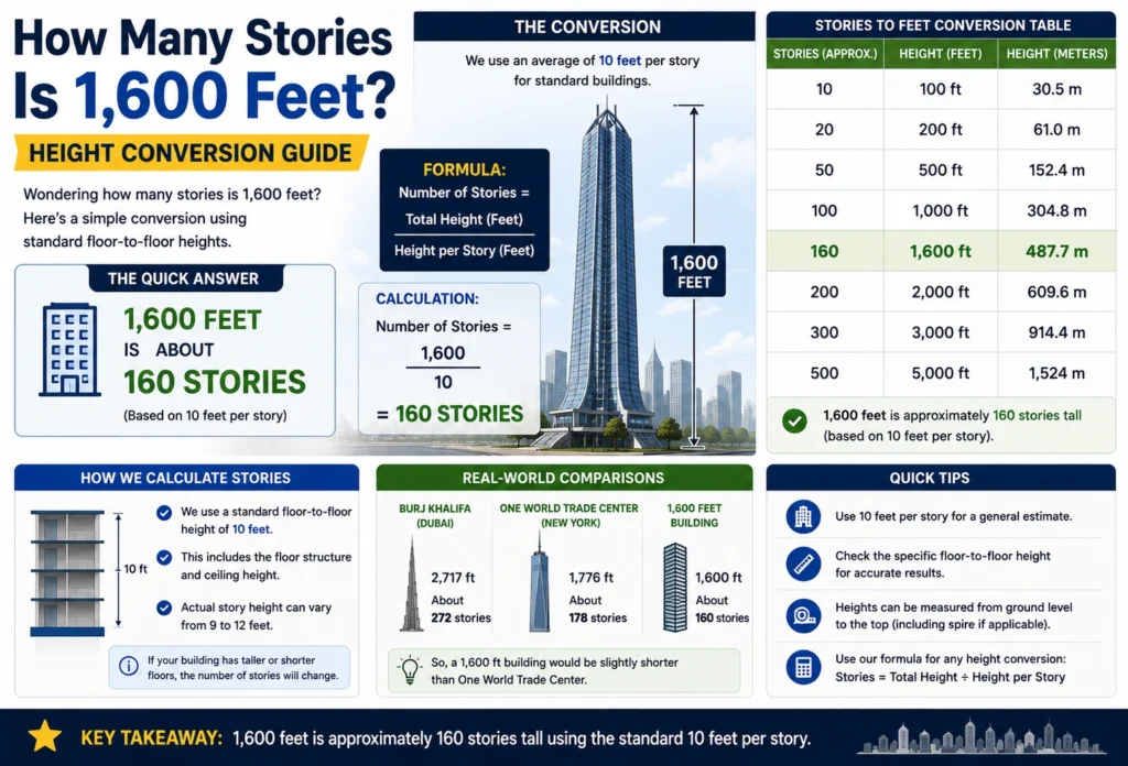 how many stories is 1600 feet