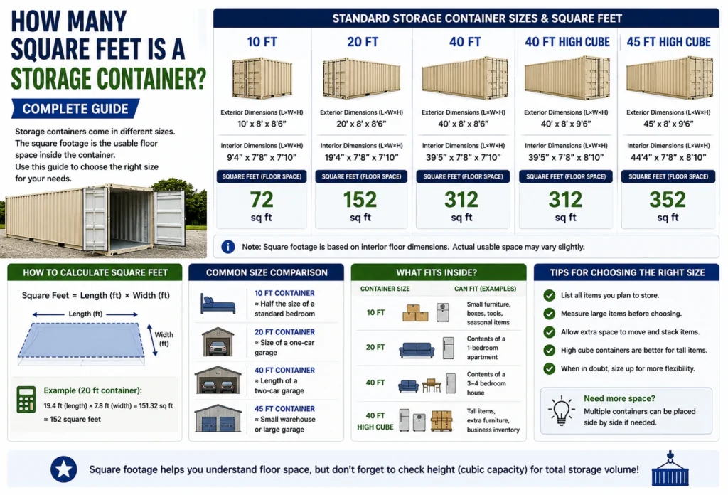 how many square feet is a storage container