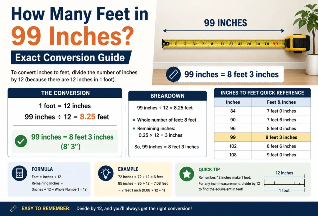 how many feet in 99 inches