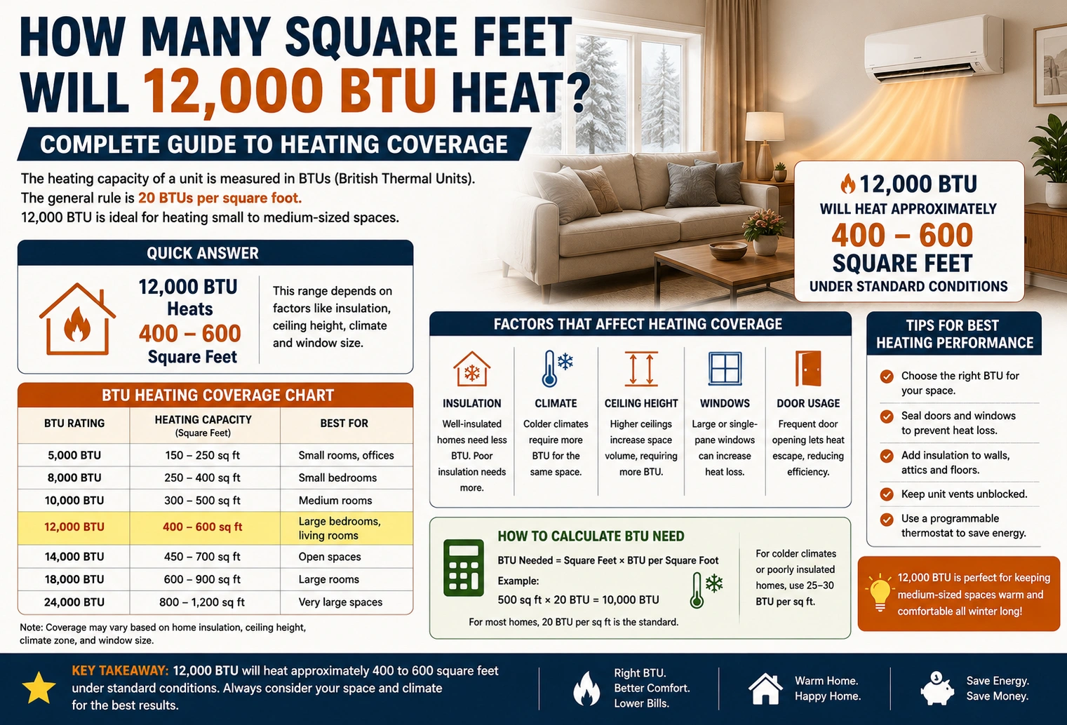 How Many Square Feet Will 12,000 BTU Heat
