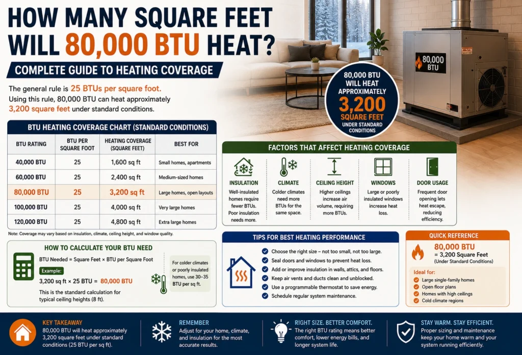 how many square feet will 80000 btu heat