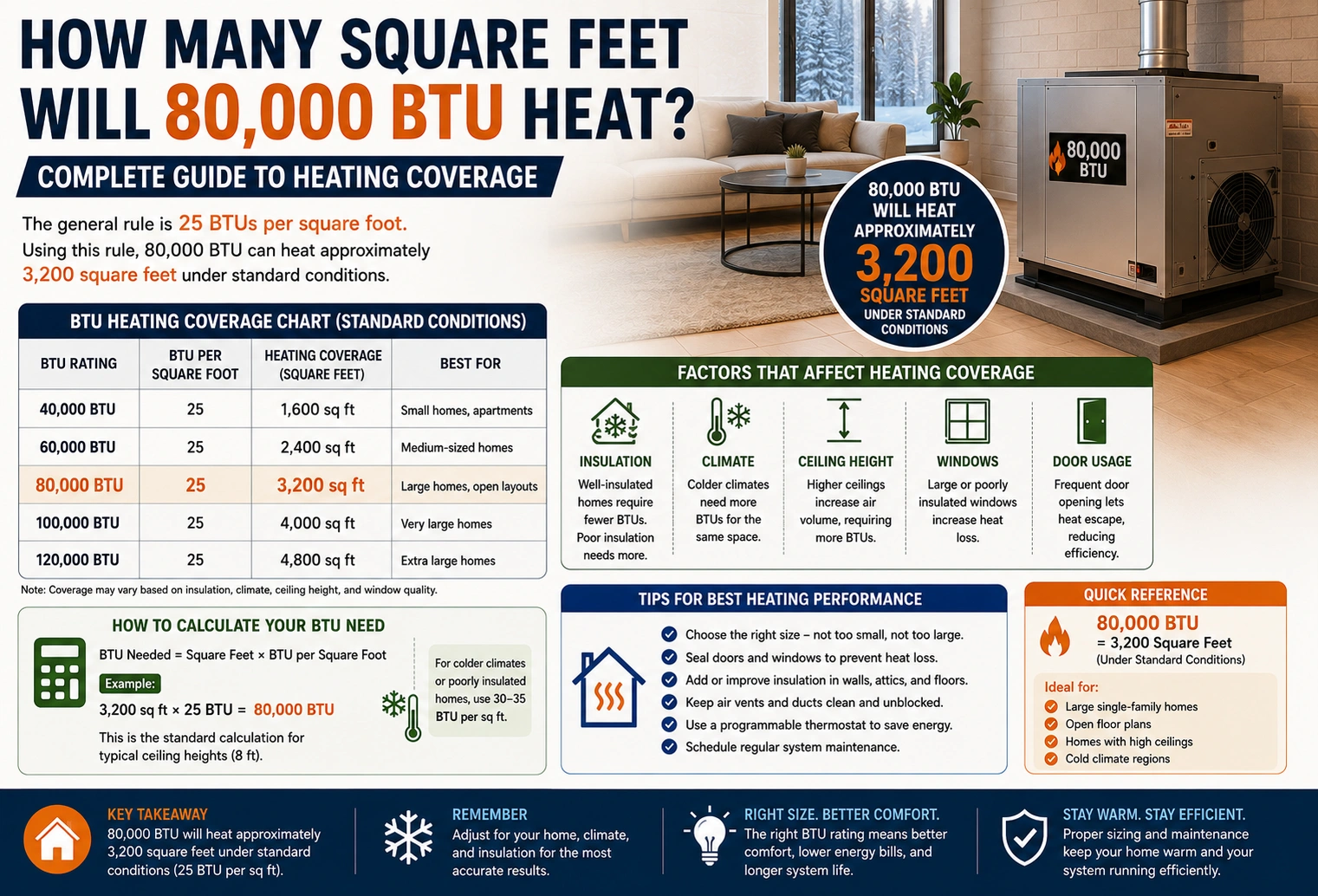 how many square feet will 80000 btu heat