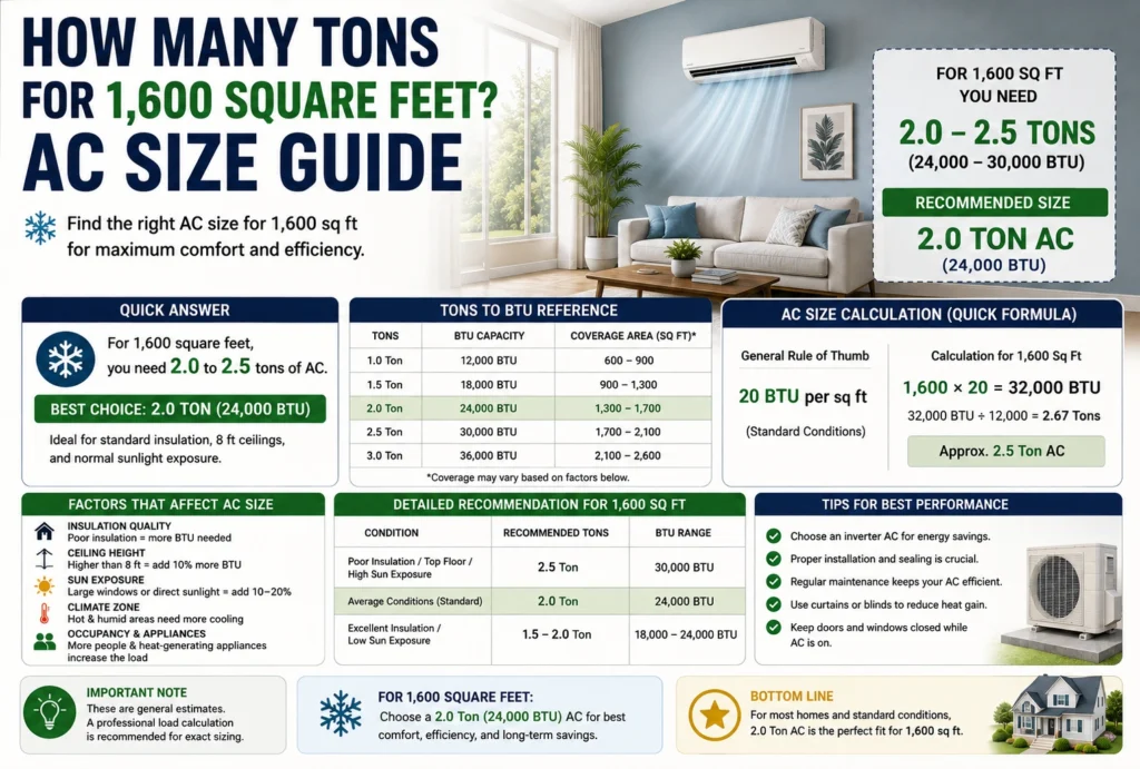 how many tons for 1600 square feet