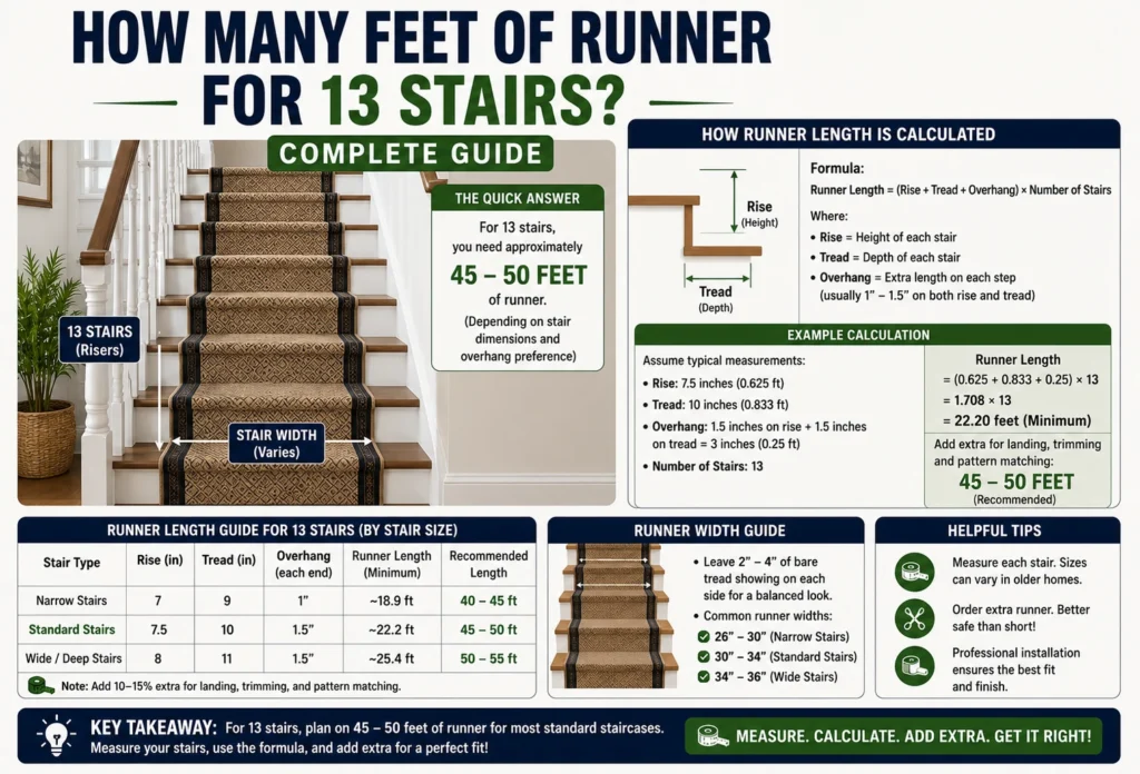 how many feet of runner for 13 stairs