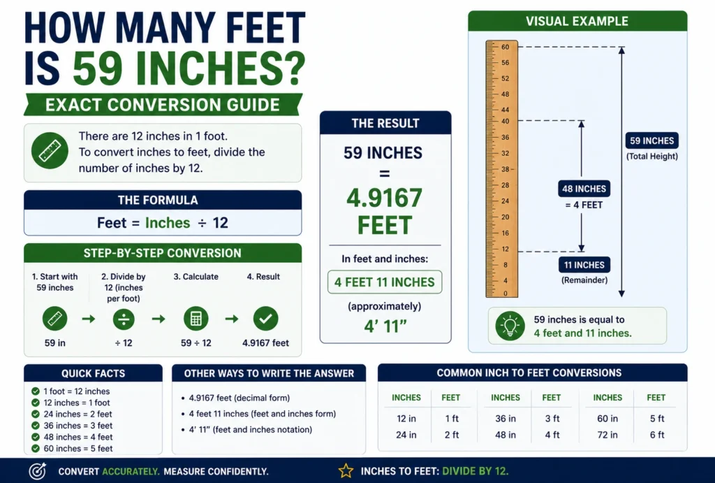 How many feet is 59 inches