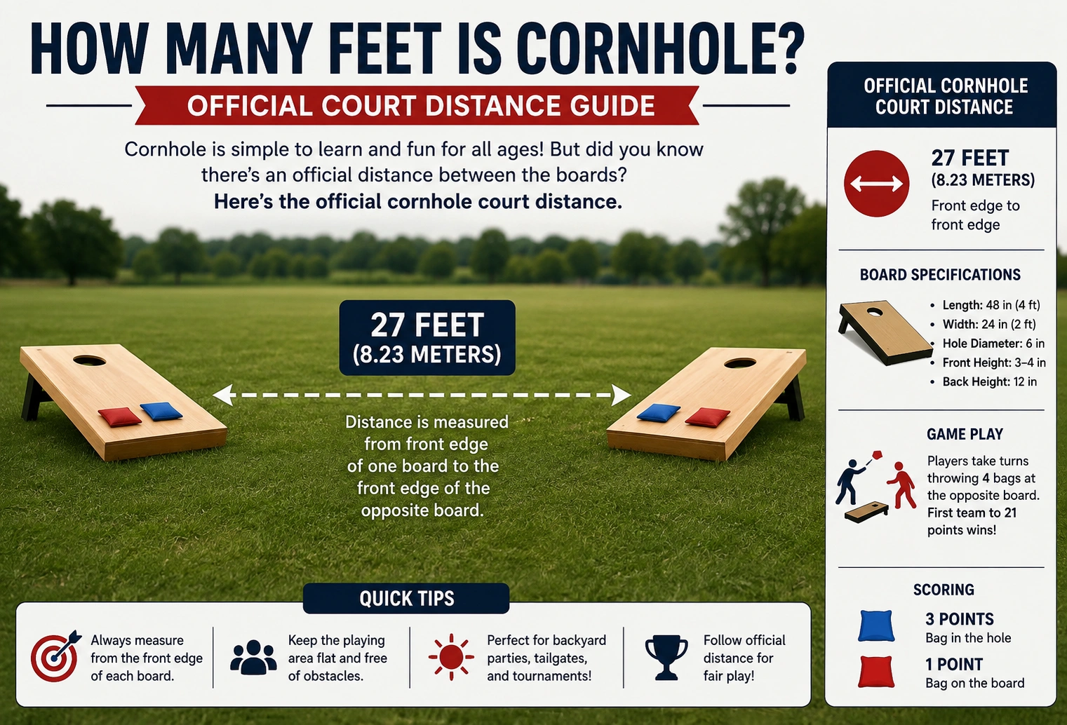 how many feet is cornhole
