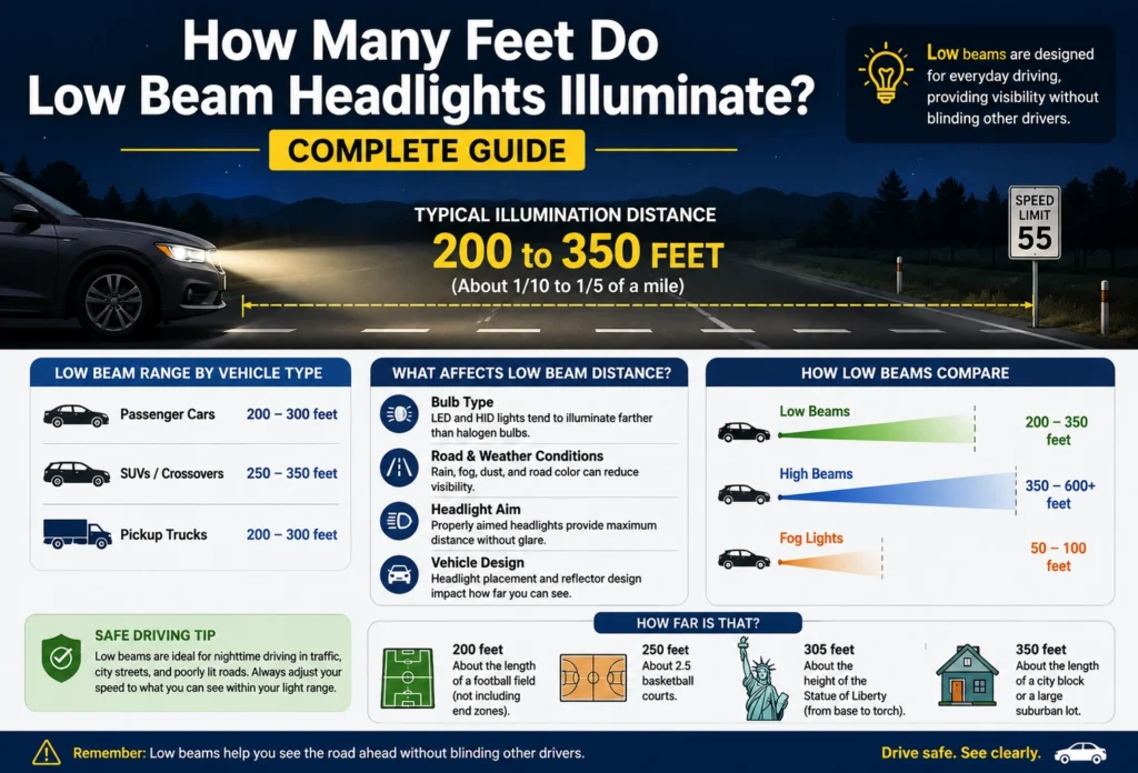 how many feet low beam headlights illuminate
