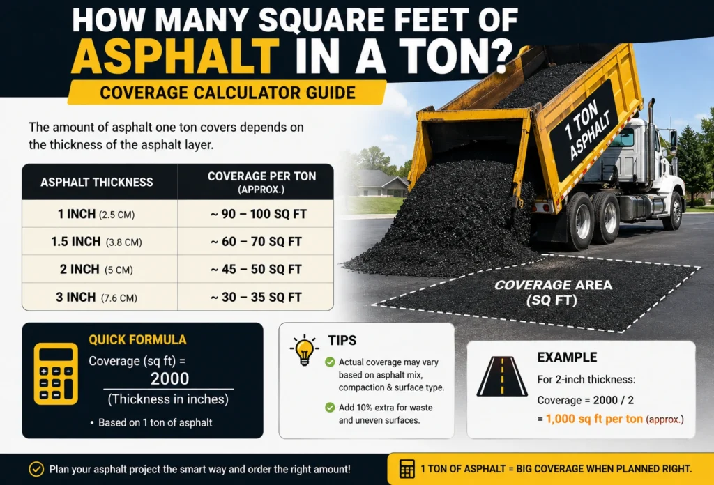 how many square feet of asphalt in a ton
