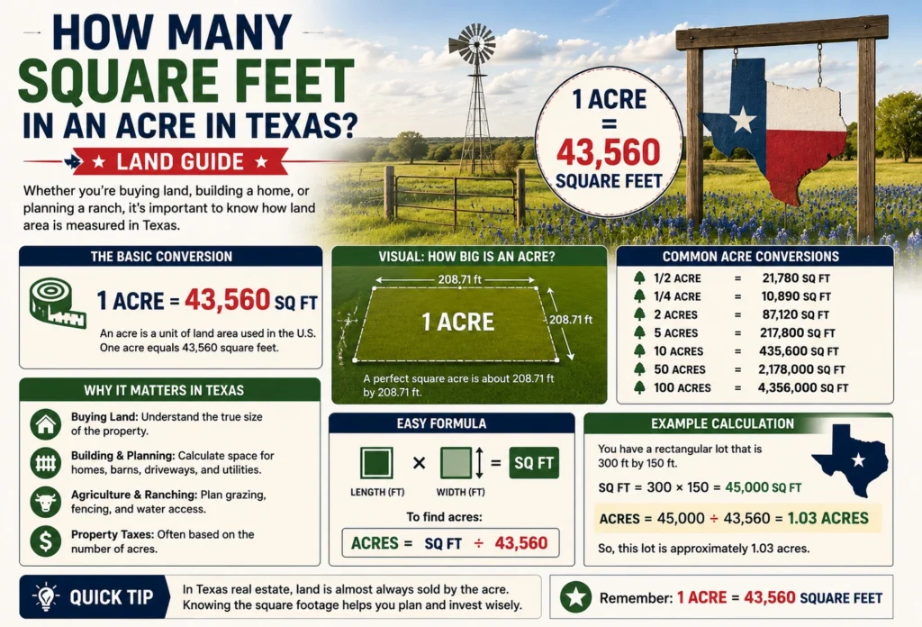 how many square feet in an acre in texas