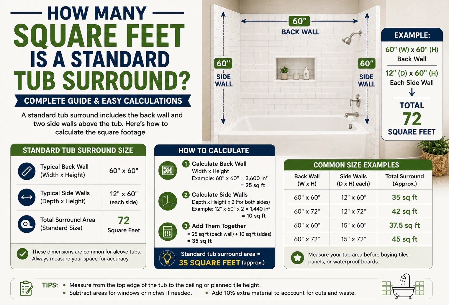 How Many Square Feet Is a Standard Tub Surround