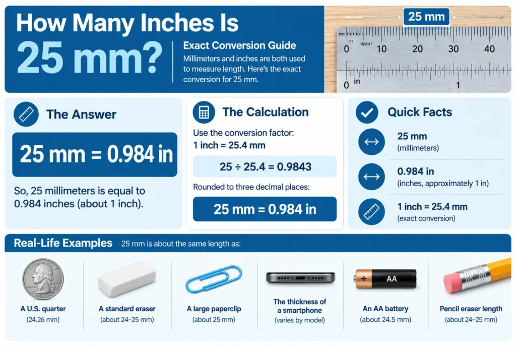 how many inches is 25 mm