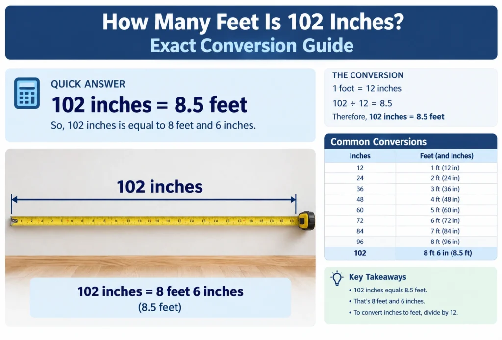 how many feet is 102 inches