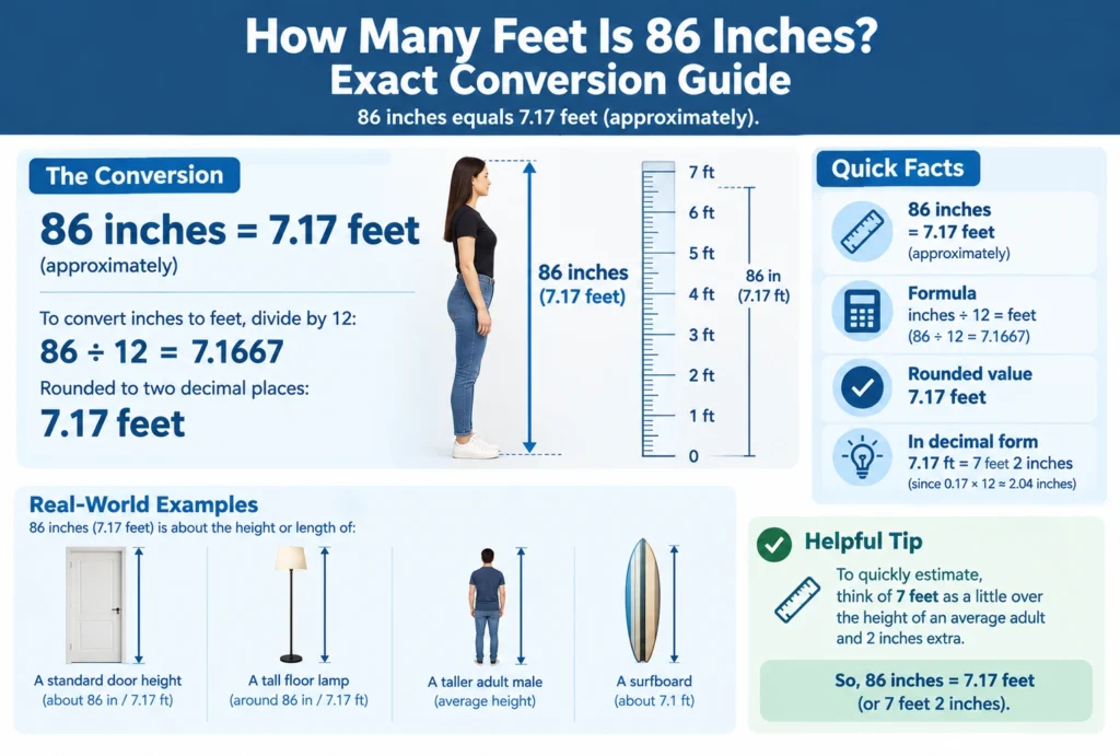 how many feet is 86 inches