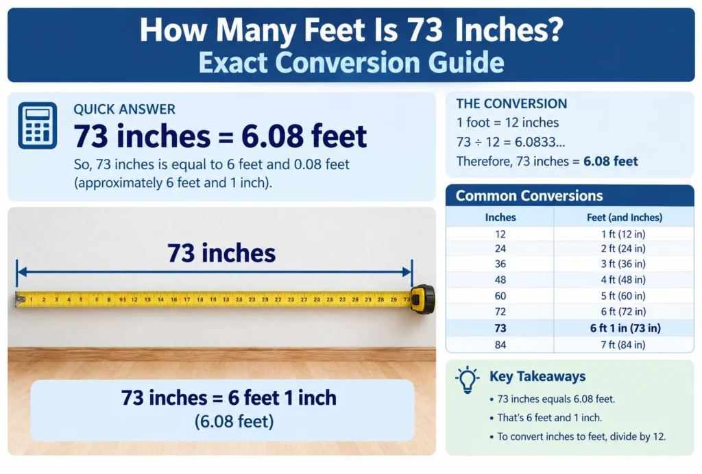 how many feet is 73 inches