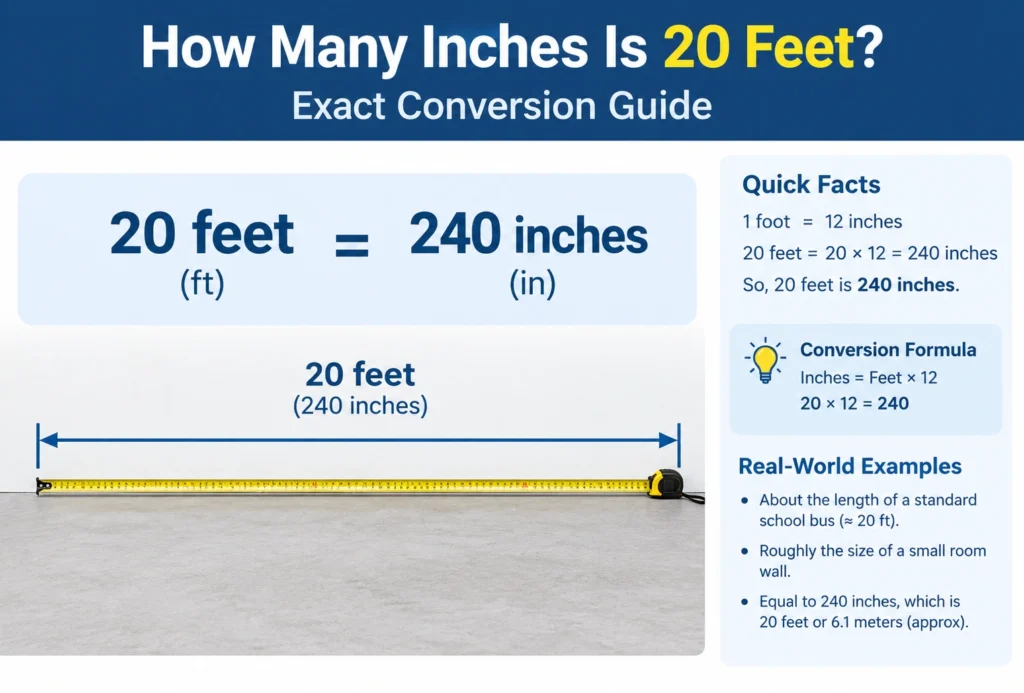 how many inches is 20 ft