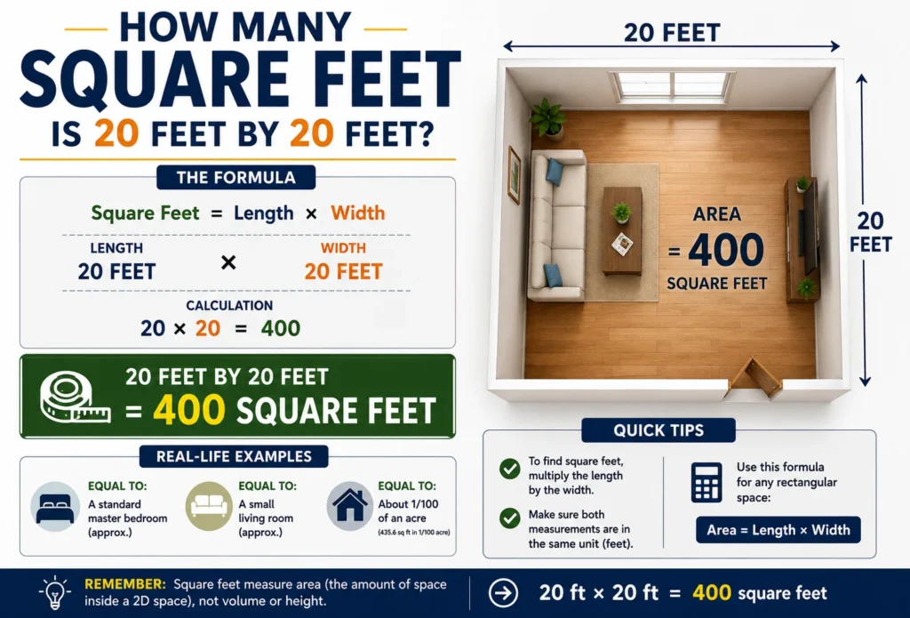 how many square feet is 20 feet by 20 feet