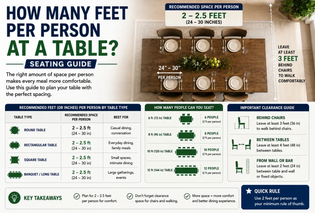 how many feet per person at a table